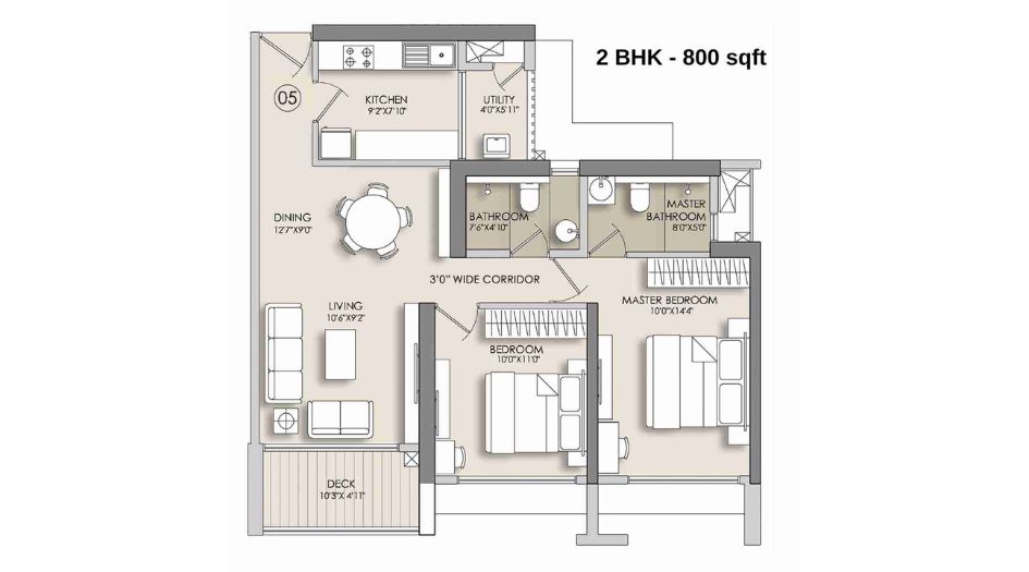 Narang-Privado-Floor-Plan-B-2-BHK-Luxury-800-sqft