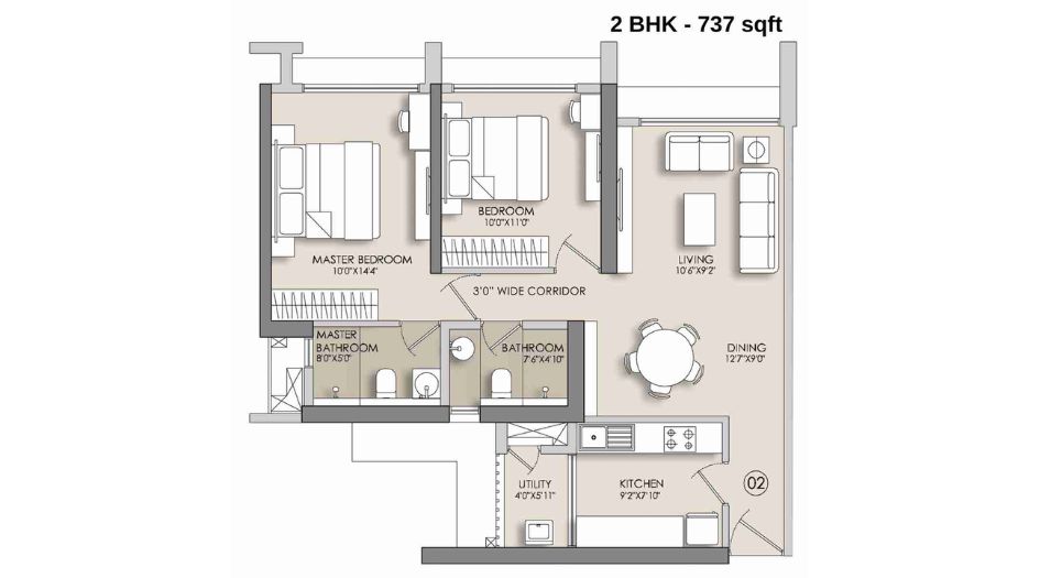 Narang-Privado-Floor-Plan-B-2-BHK-Regal-737-sqft