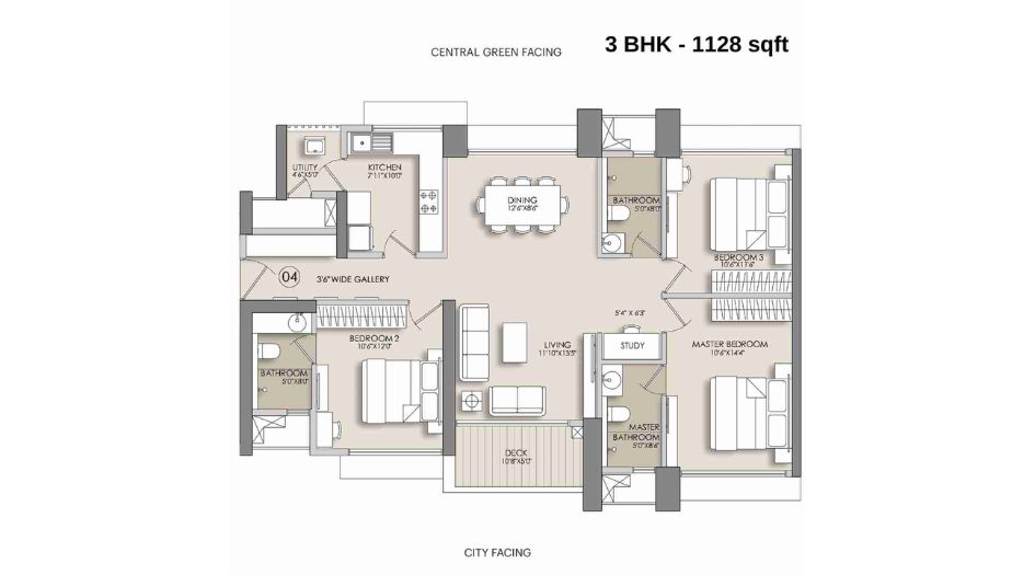Narang-Privado-Floor-Plan-B-3-BHK-Regal-1128-sqft