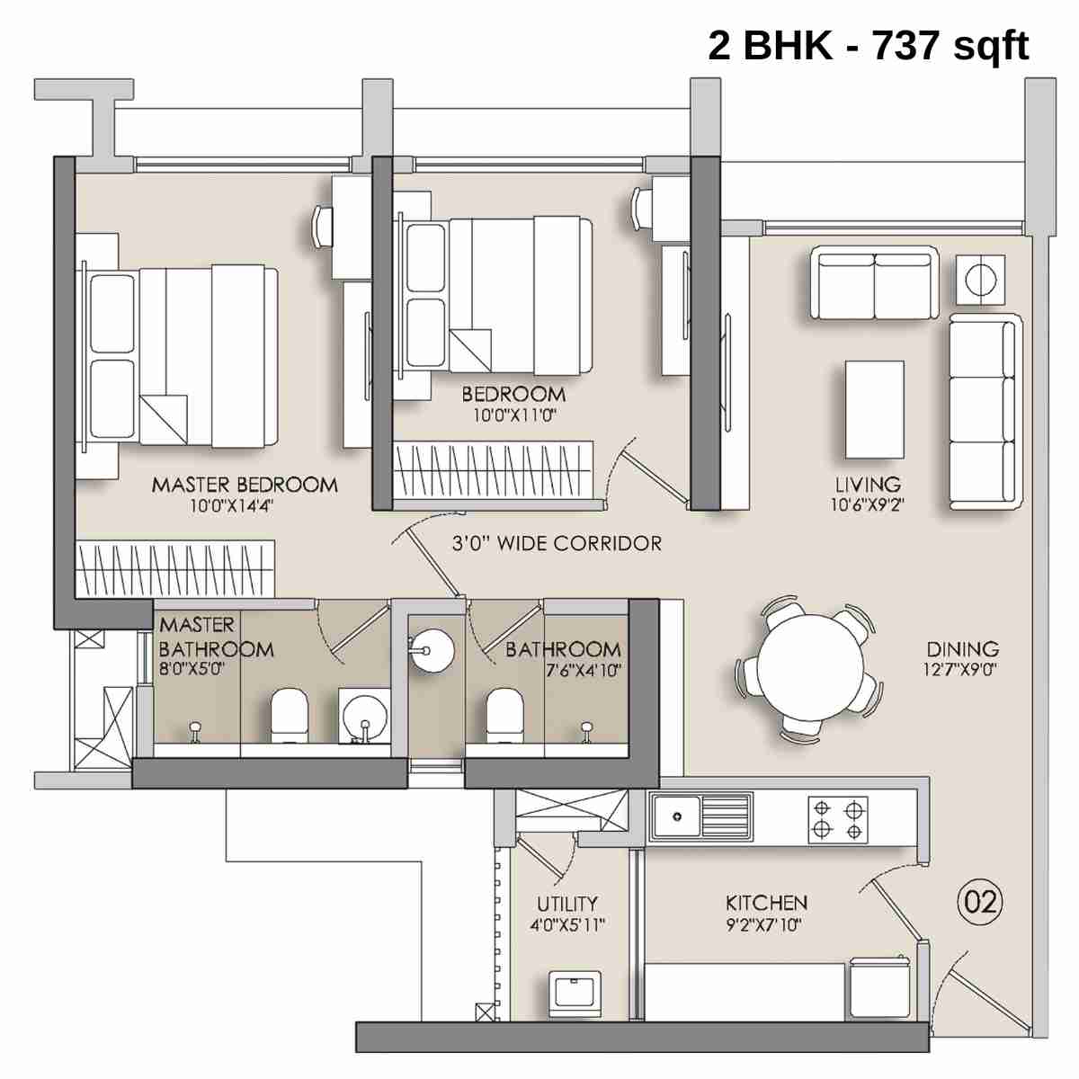 Narang-Privado-Floor-Plan-B-2-BHK-Regal-737-sqft