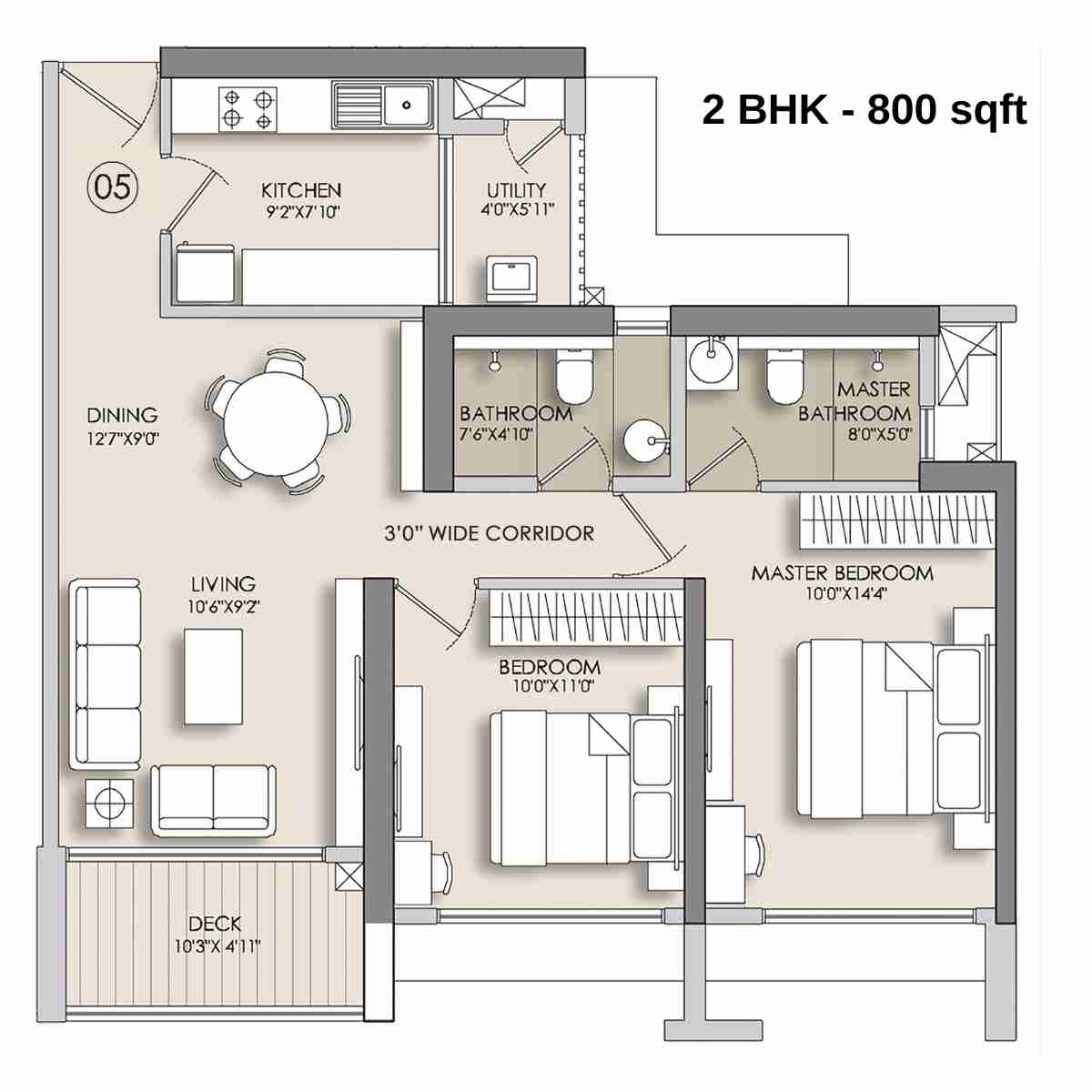 Narang-Privado-Floor-Plan-B-2-BHK-Luxury-800-sqft