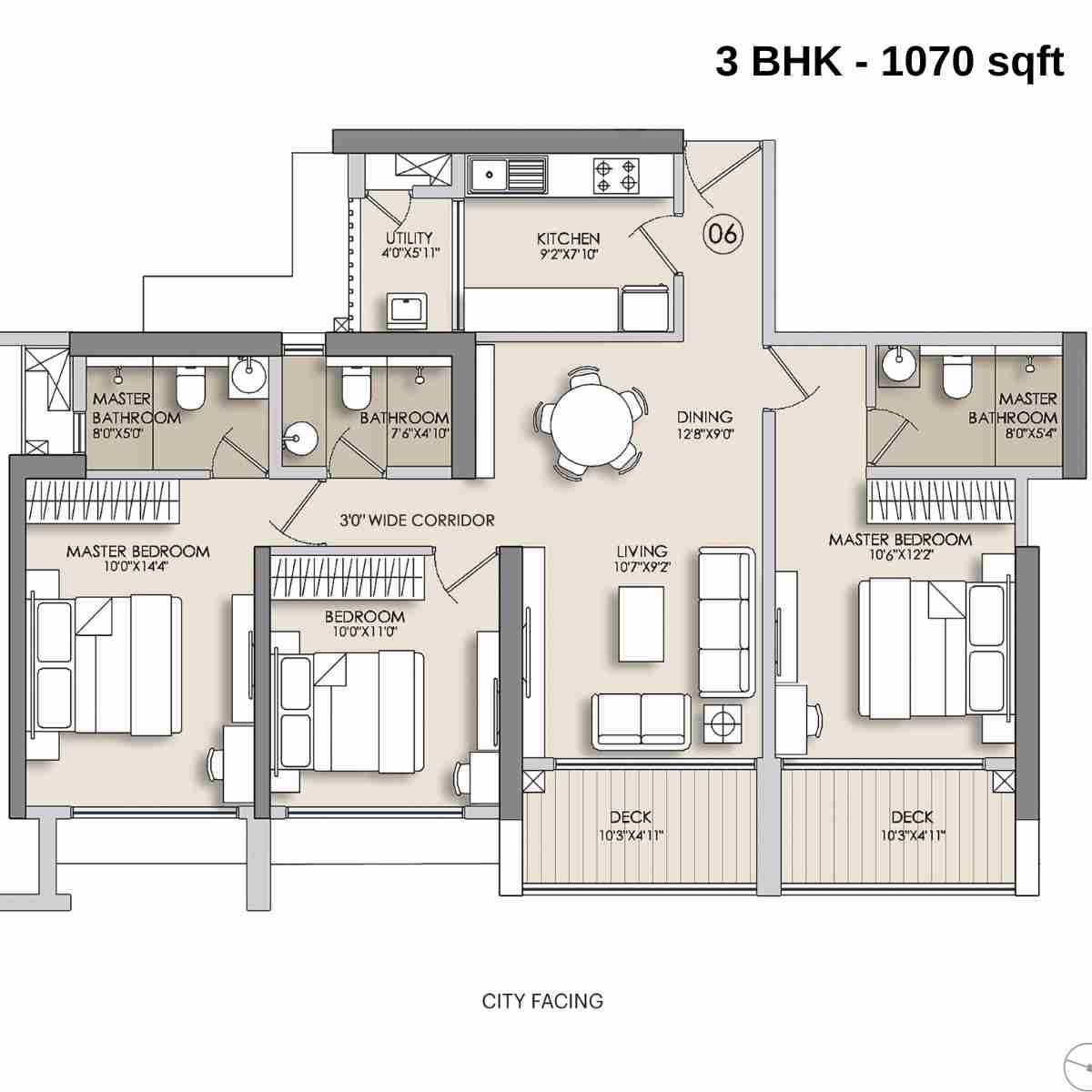 Narang-Privado-Floor-Plan-B-3-BHK-1070-sqft