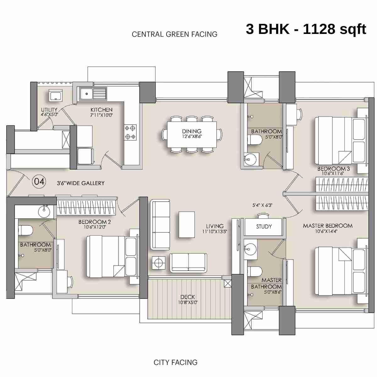 Narang-Privado-Floor-Plan-B-3-BHK-Regal-1128-sqft